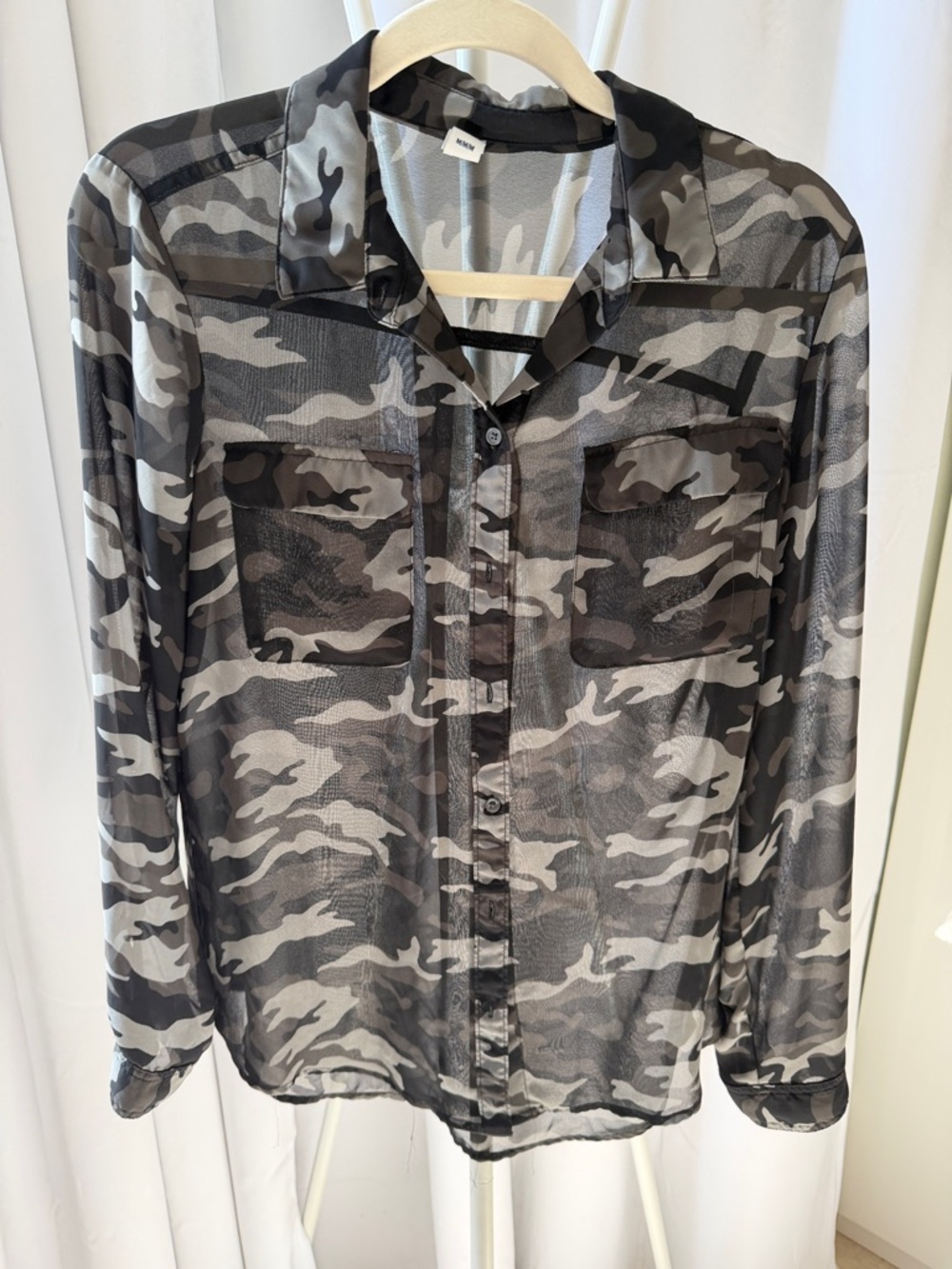 Old Navy Black and Gray Sheer Camo Button-Down Shirt